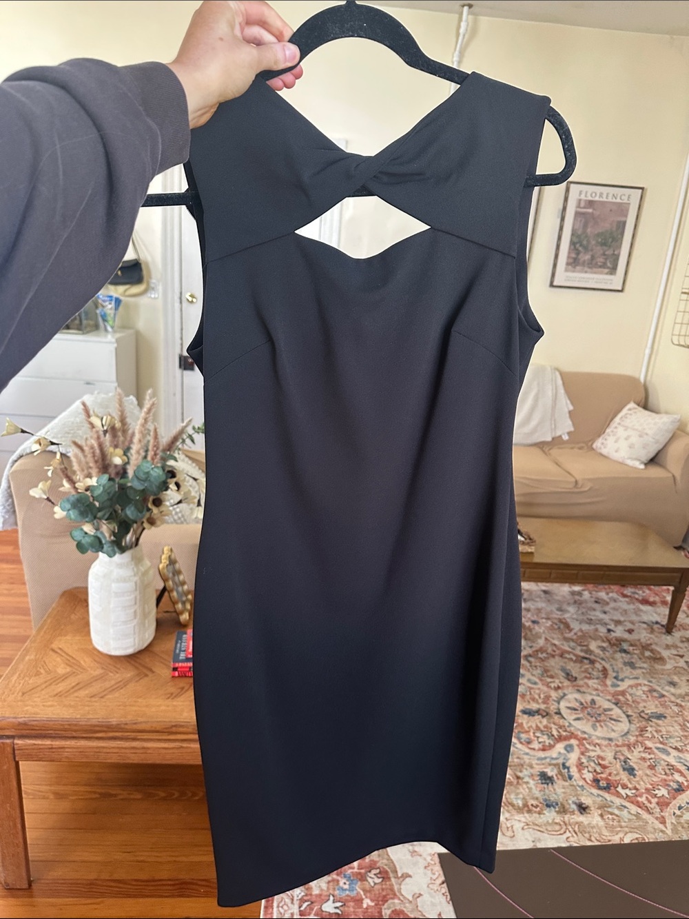 Classic Black Twist-Front Sheath Dress